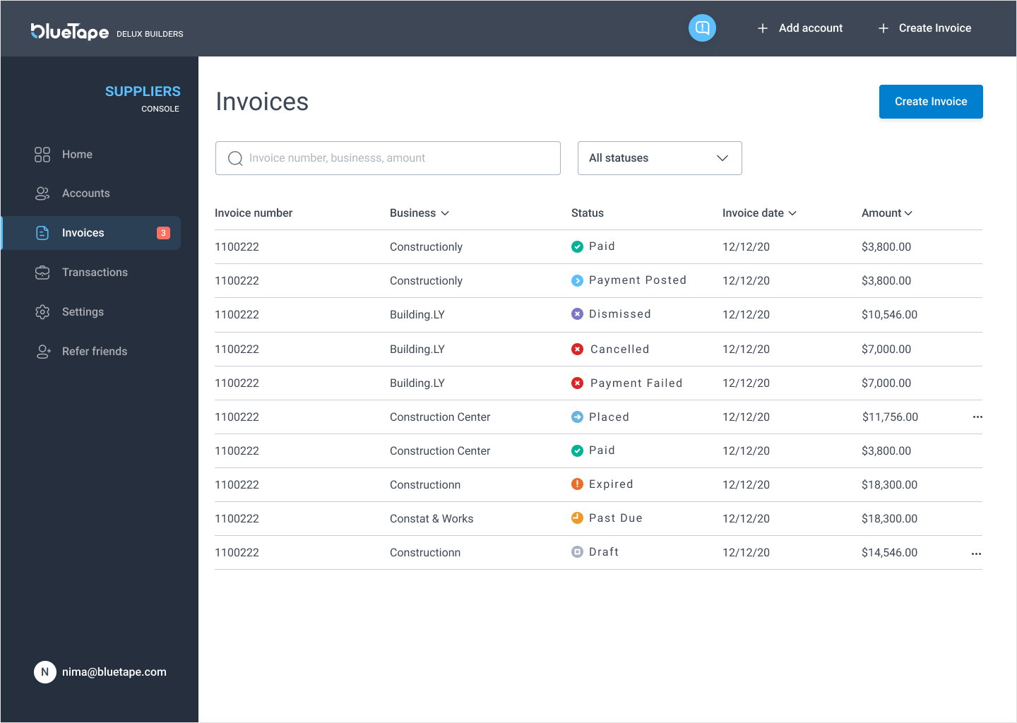 suppliers invoice screen