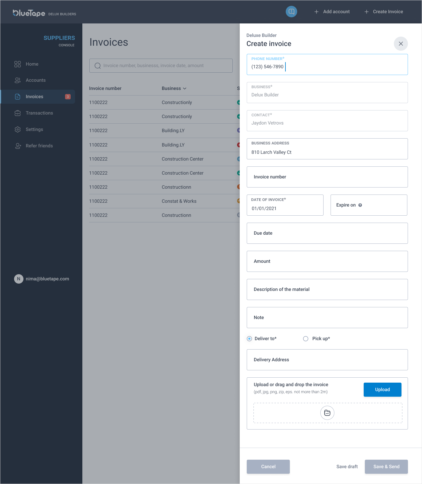 suppliers invoice screen