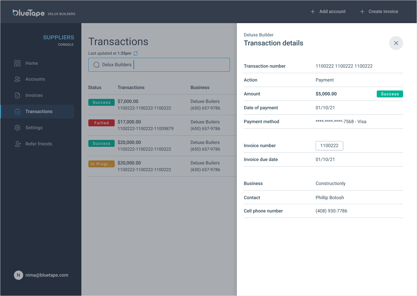 suppliers transaction screen